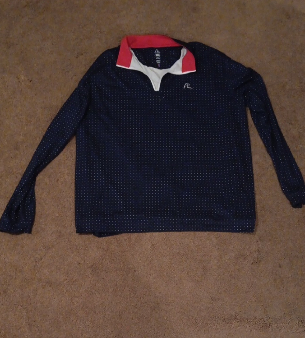 Rhoback Navy Dotted Long-Sleeve Pullover with Red Collar